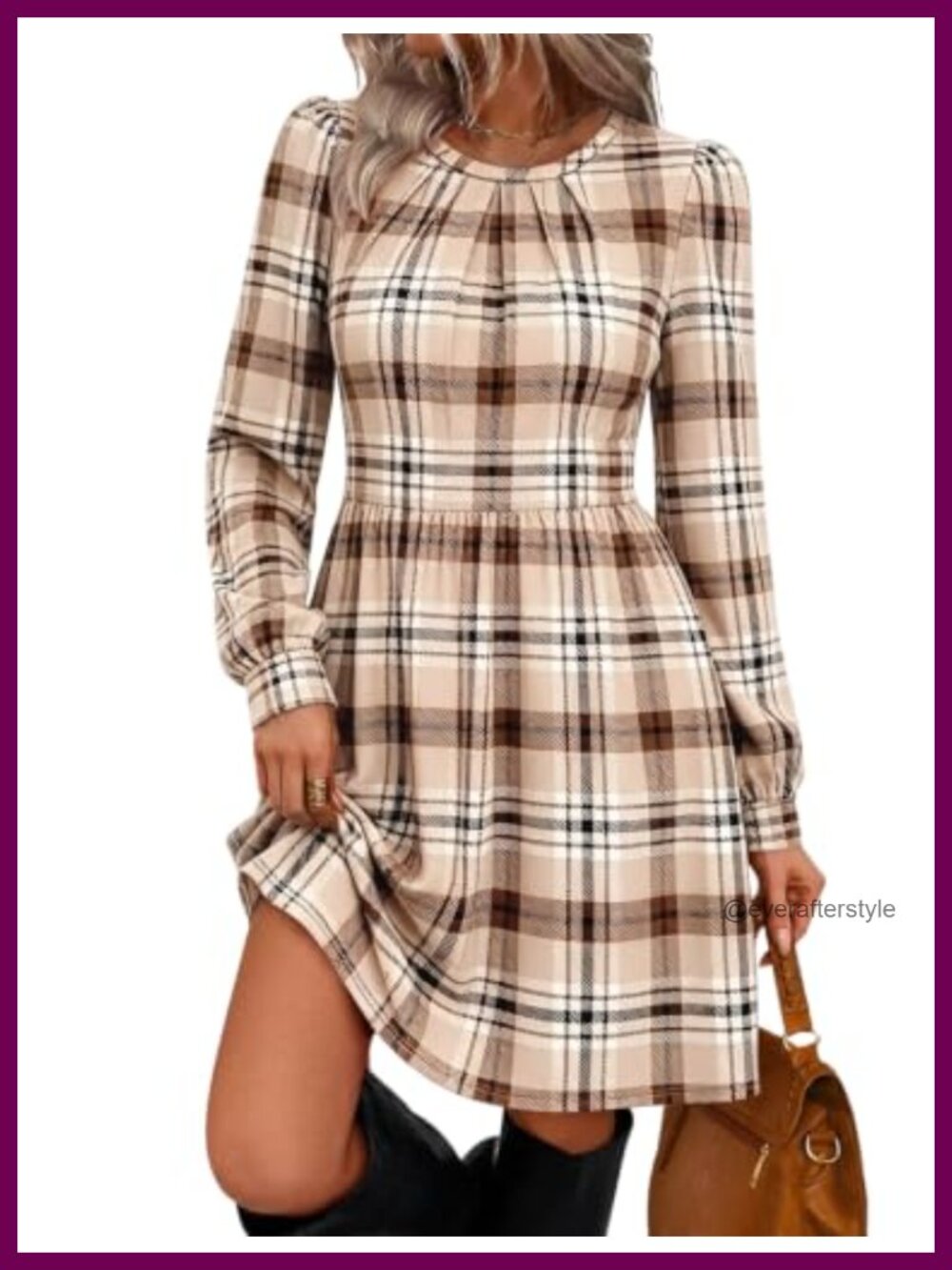 Women's Long Sleeve A-Line Pleated Dress with Pockets
